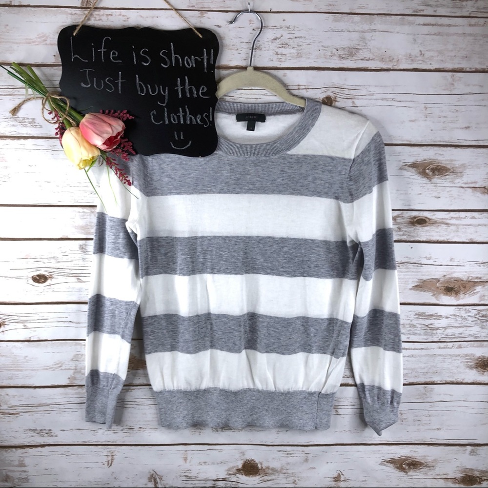 J. Crew gray white stripe cotton fitted top - Picture 1 of 8